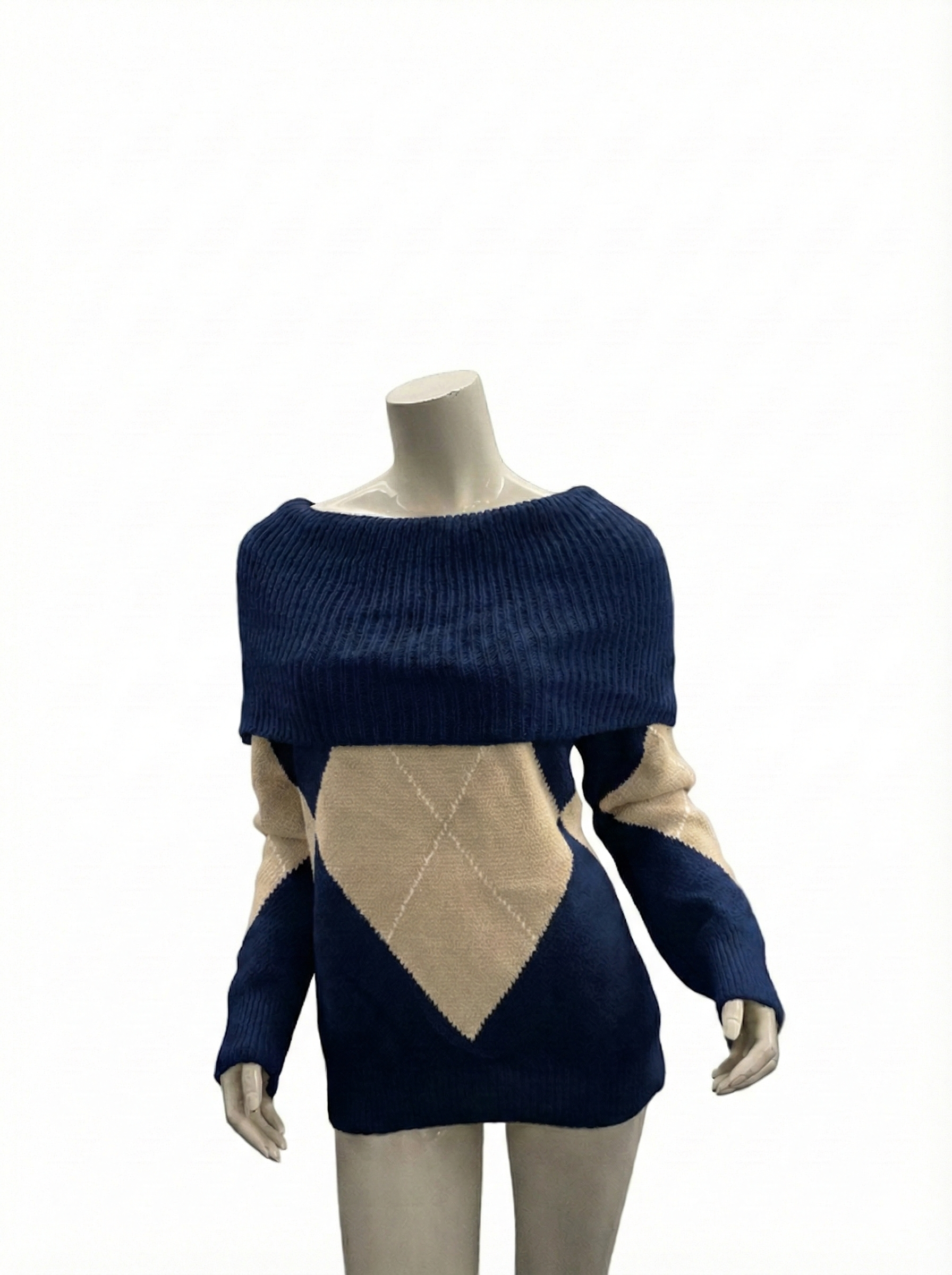 Camisola Malha Losangos Decote Reto