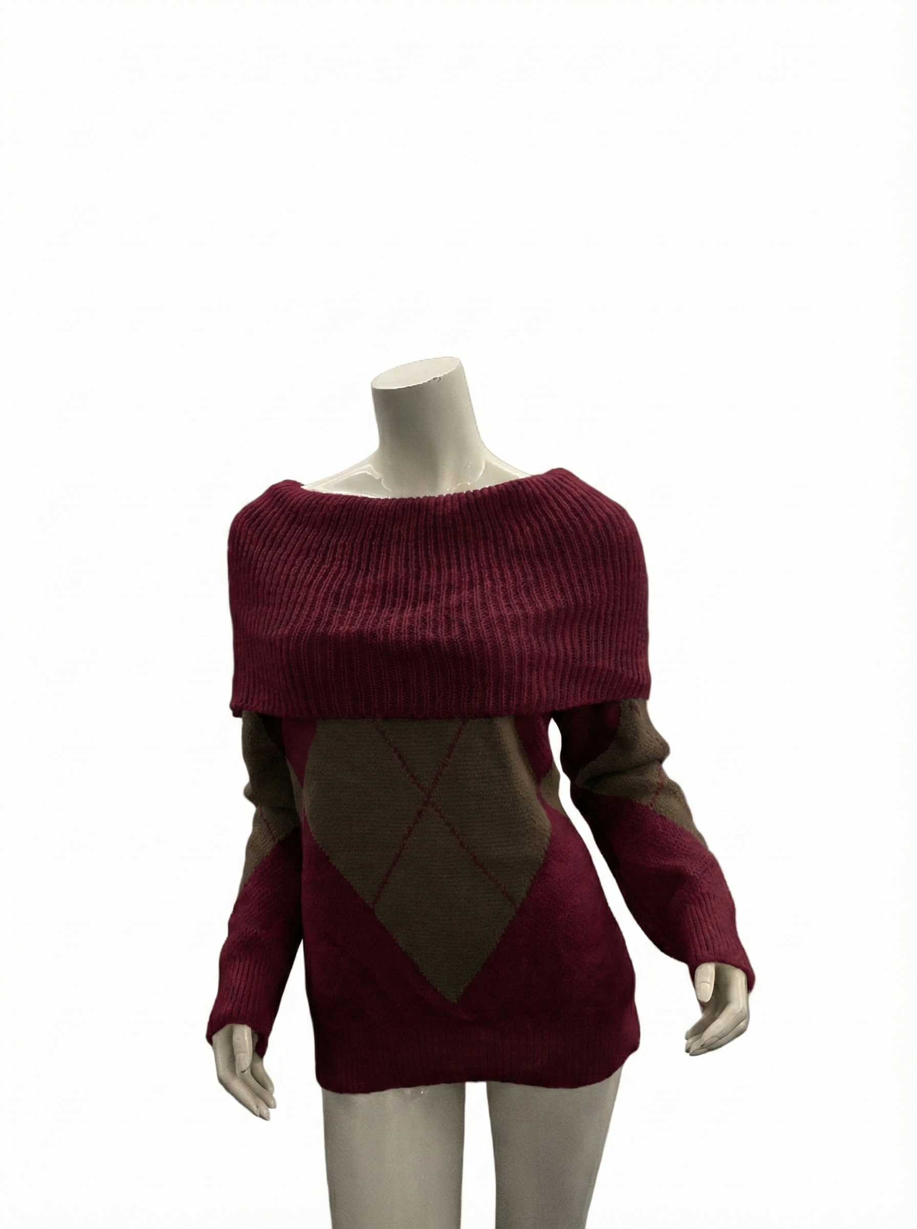 Camisola Malha Losangos Decote Reto