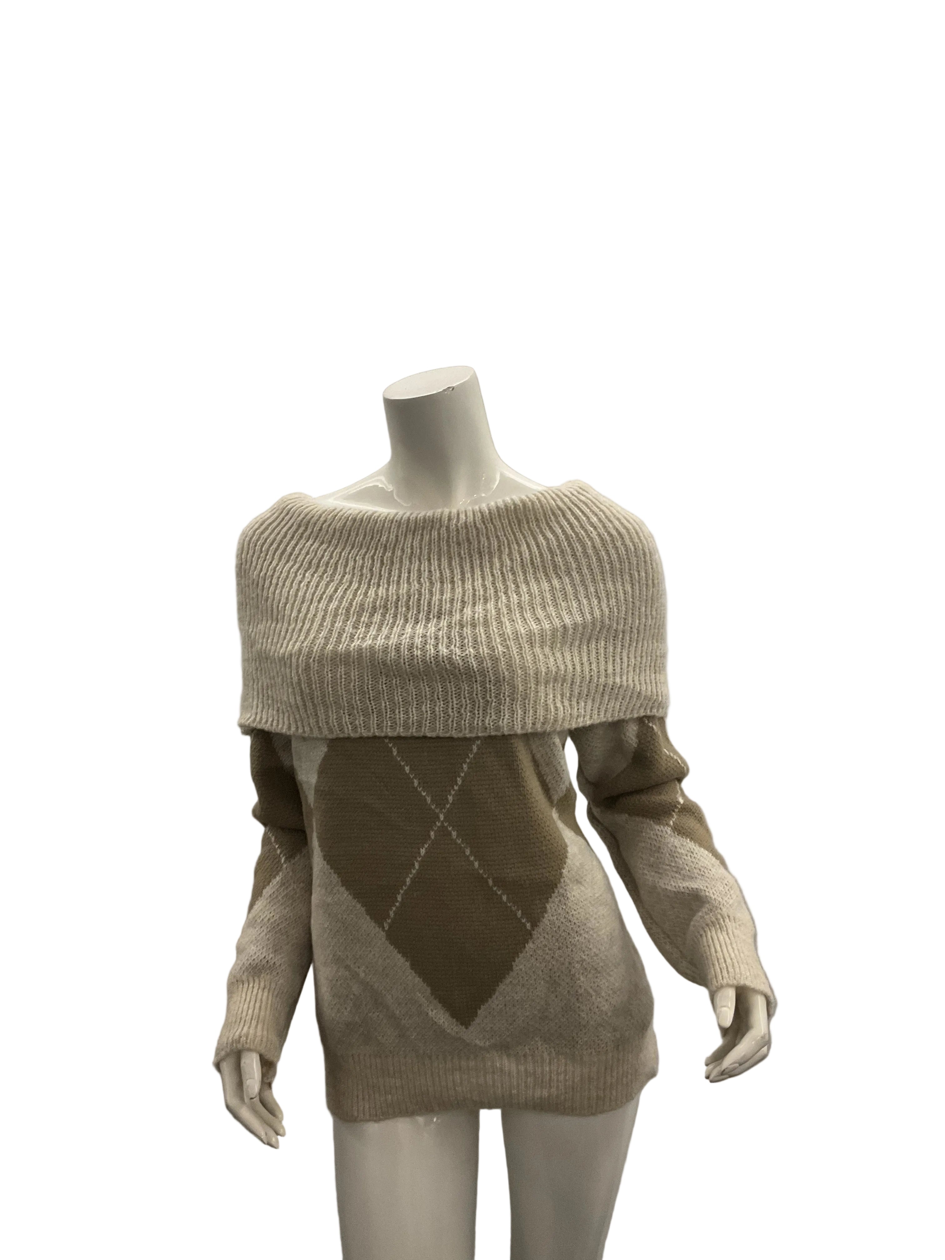 Camisola Malha Losangos Decote Reto