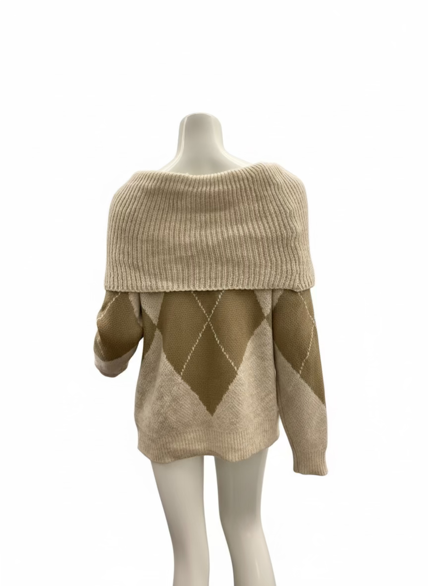 Camisola Malha Losangos Decote Reto